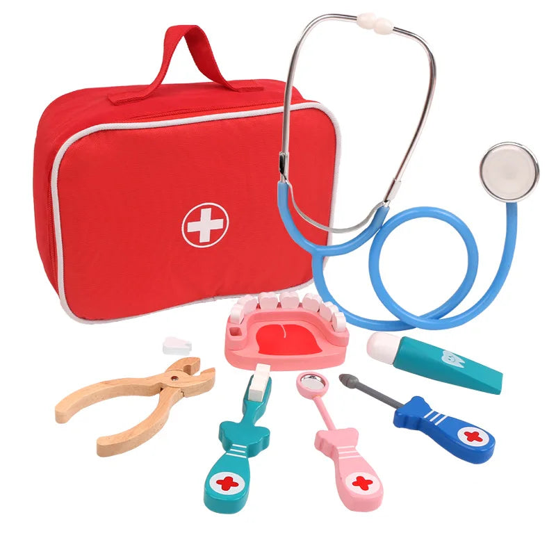Pretend Play Doctor Toys Wooden Simulation Dentist Check Brush Teeth Medicine Set Role Playing Educational Toys For Children Kid