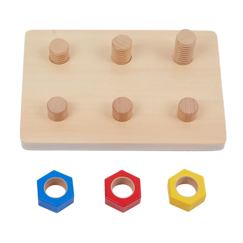Montessori Educational Learning Toys Wood Nuts and Bolts Board  Screwing Game Kids Fine Motor Skill Activities Colors Cognition