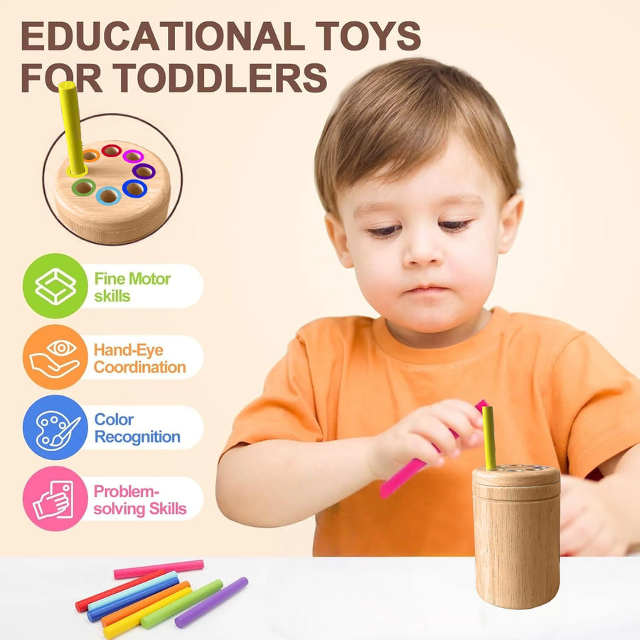 Montessori Toys for Toddlers, Wooden Learning Color Sorting Toys for Fine Motor Developmental Infants Sensory Matching Games