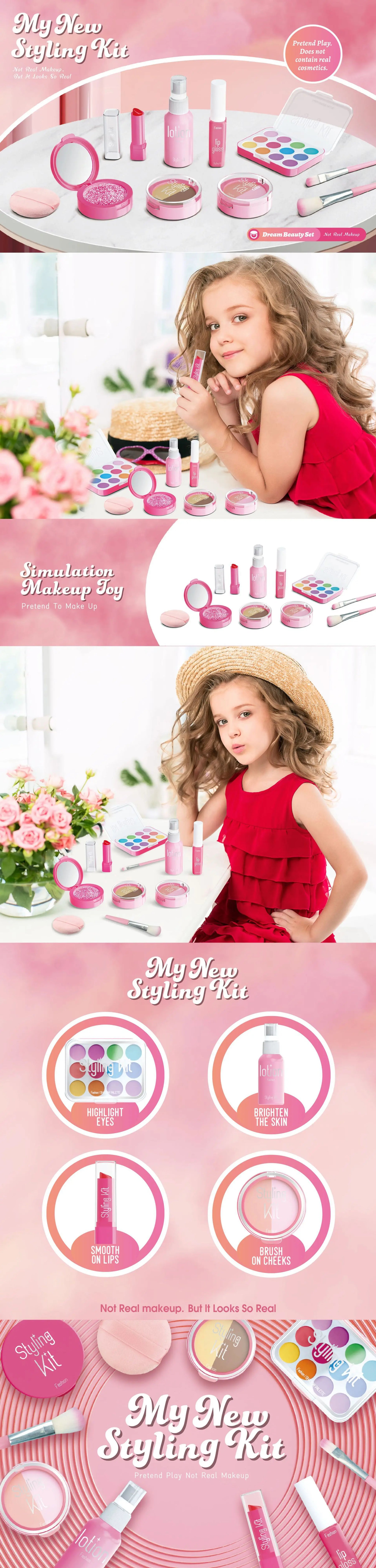 Pretend Makeup Toy Set For Girls, Children'S Performance Handbag,Princess Role Play Toy,Portable Design Princess Cosmetics Bag,