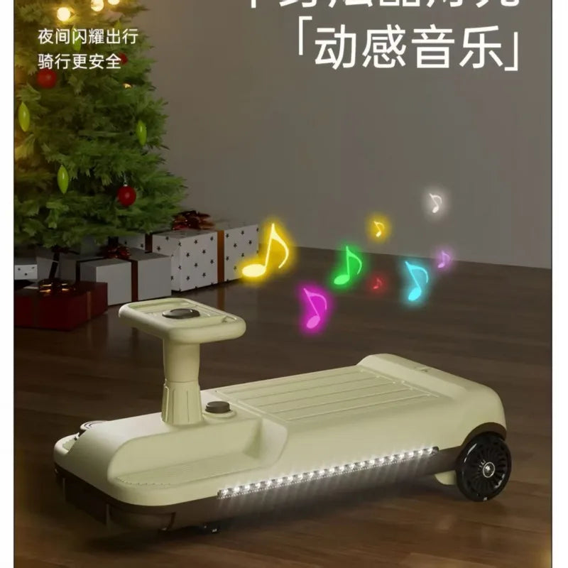 Kids Electric Swing Car Rechargeable Anti Roll Over Drift Kart Ride On Toy Supports Adults Indoor Floor Dragging Scooter Vehicle
