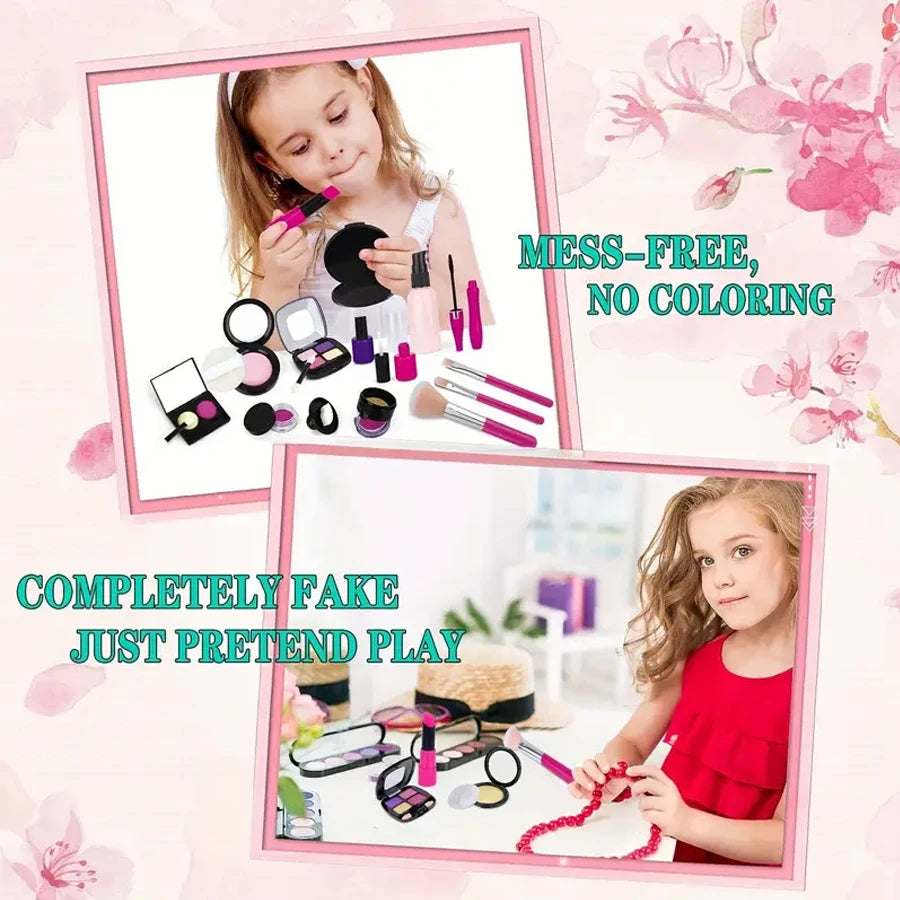 Pretend Makeup Kit for Girls, Pretend Play Makeup Set for Kids - with Christmas Birthday Makeup Bag, Toy Makeup Set for Toddlers