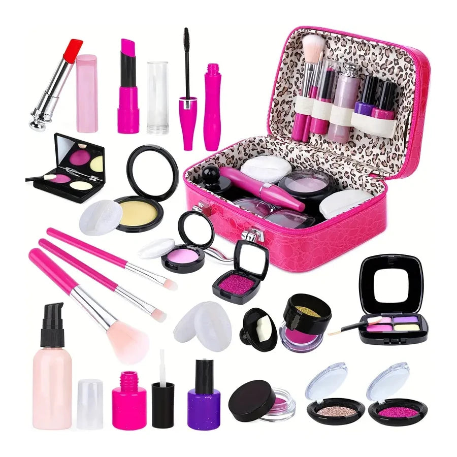 Pretend Makeup Kit for Girls, Pretend Play Makeup Set for Kids - with Christmas Birthday Makeup Bag, Toy Makeup Set for Toddlers