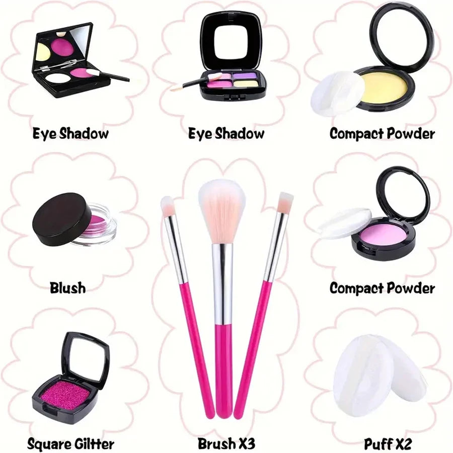 Pretend Makeup Kit for Girls, Pretend Play Makeup Set for Kids - with Christmas Birthday Makeup Bag, Toy Makeup Set for Toddlers