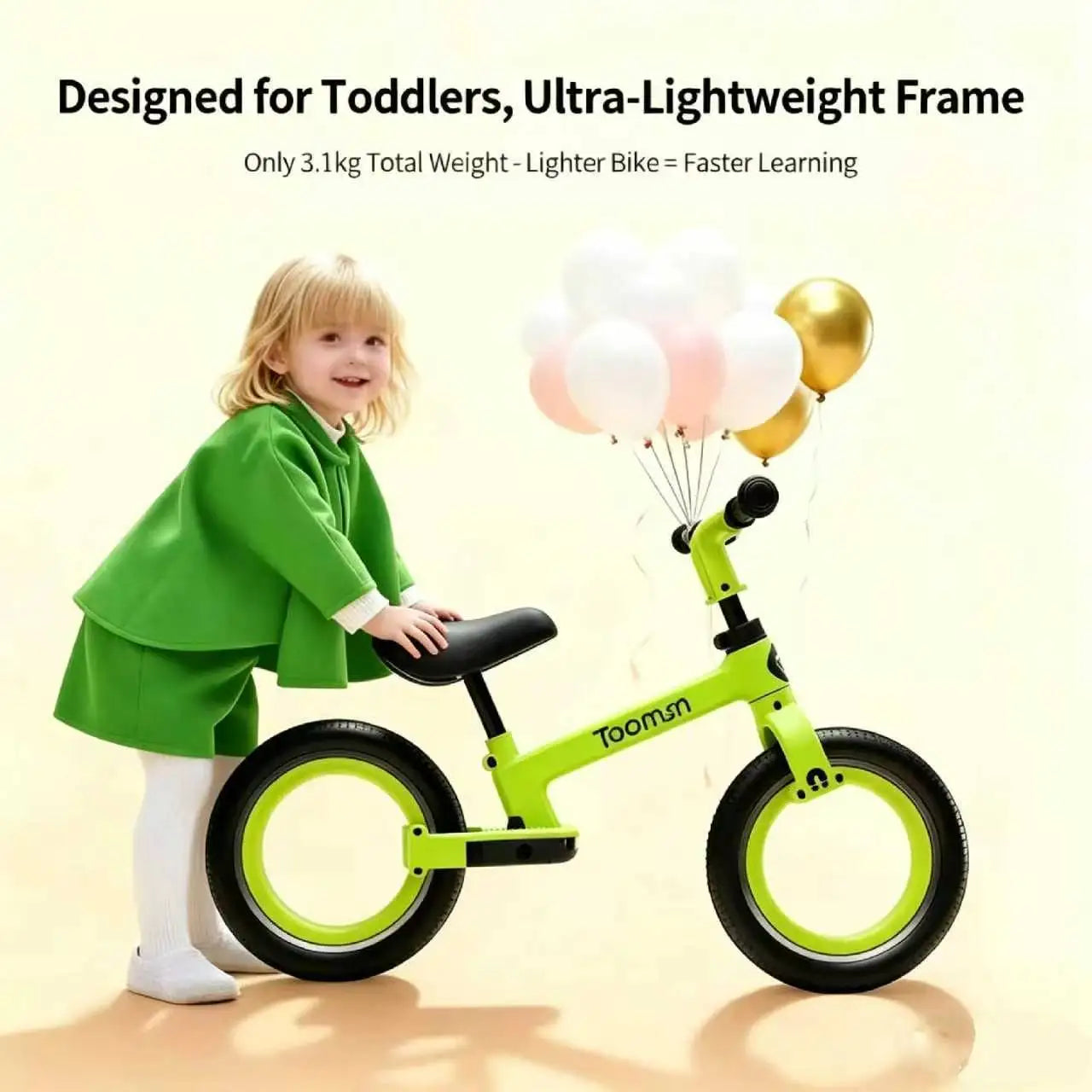 Kids Balance Bike Spoke-Free Space Wheels Adjustable Seat And Handlebar Only 3.1kg for Aged 2-6