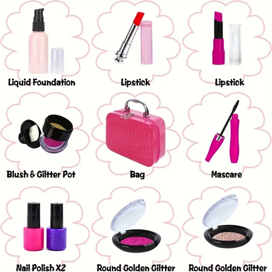 Pretend Makeup Kit for Girls, Pretend Play Makeup Set for Kids - with Christmas Birthday Makeup Bag, Toy Makeup Set for Toddlers