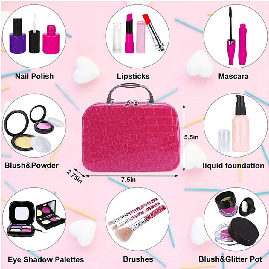 Pretend Makeup Kit for Girls, Pretend Play Makeup Set for Kids - with Christmas Birthday Makeup Bag, Toy Makeup Set for Toddlers
