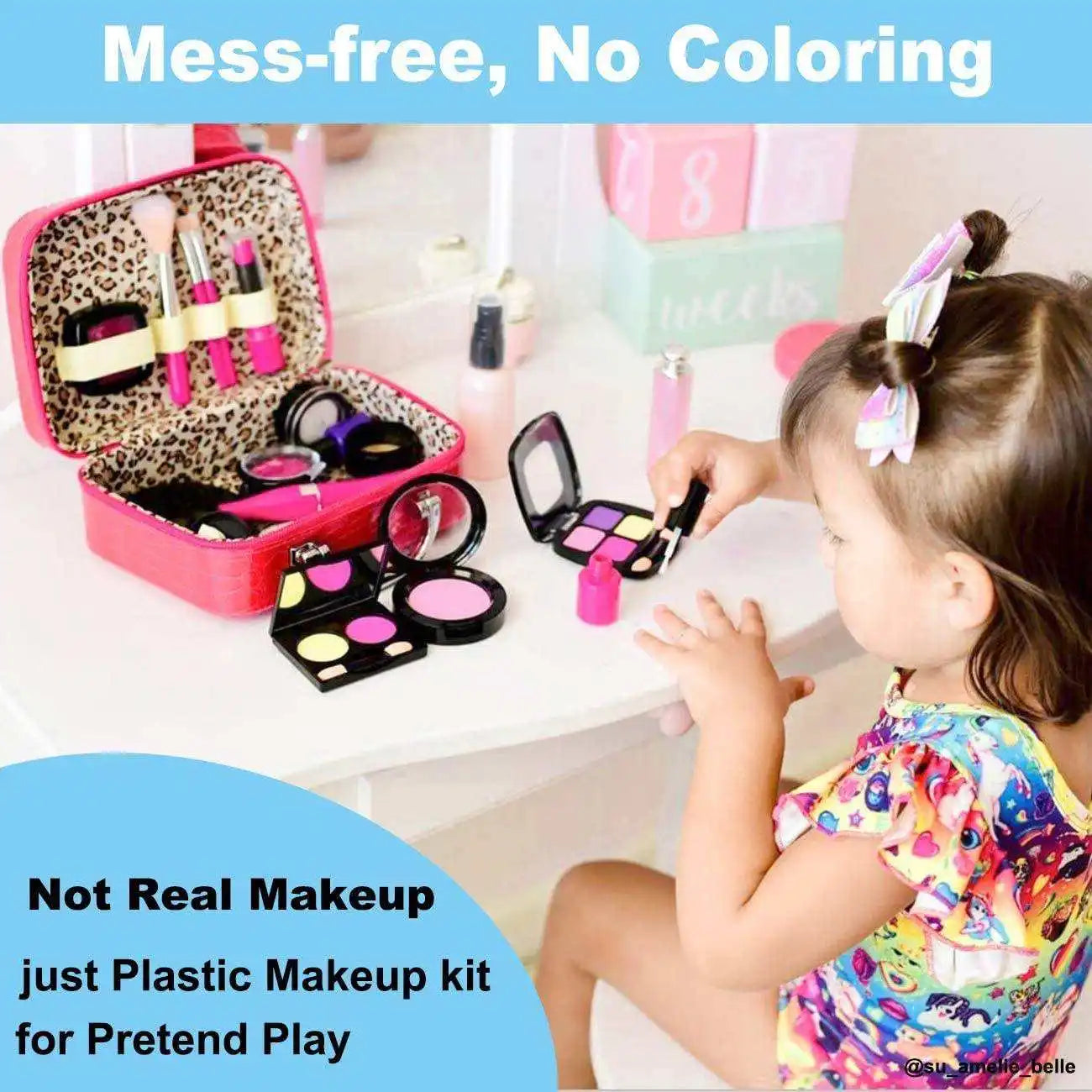 Pretend Makeup Kit for Girls, Pretend Play Makeup Set for Kids - with Christmas Birthday Makeup Bag, Toy Makeup Set for Toddlers