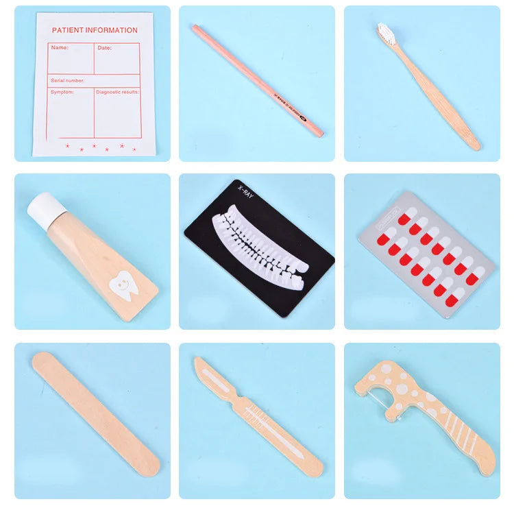 Pretend Play Doctor Toys Wooden Simulation Dentist Check Brush Teeth Medicine Set Role Playing Educational Toys For Children Kid
