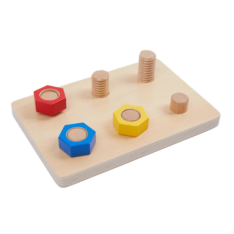 Montessori Educational Learning Toys Wood Nuts and Bolts Board  Screwing Game Kids Fine Motor Skill Activities Colors Cognition