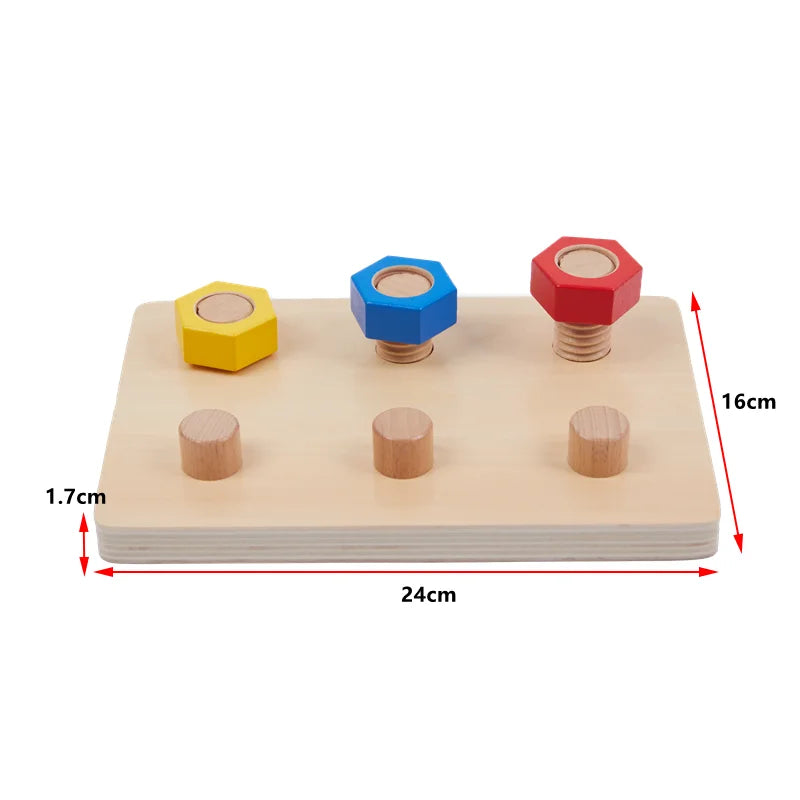 Montessori Educational Learning Toys Wood Nuts and Bolts Board  Screwing Game Kids Fine Motor Skill Activities Colors Cognition