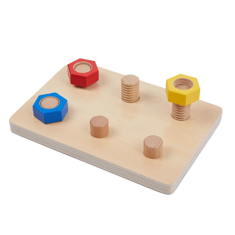 Montessori Educational Learning Toys Wood Nuts and Bolts Board  Screwing Game Kids Fine Motor Skill Activities Colors Cognition